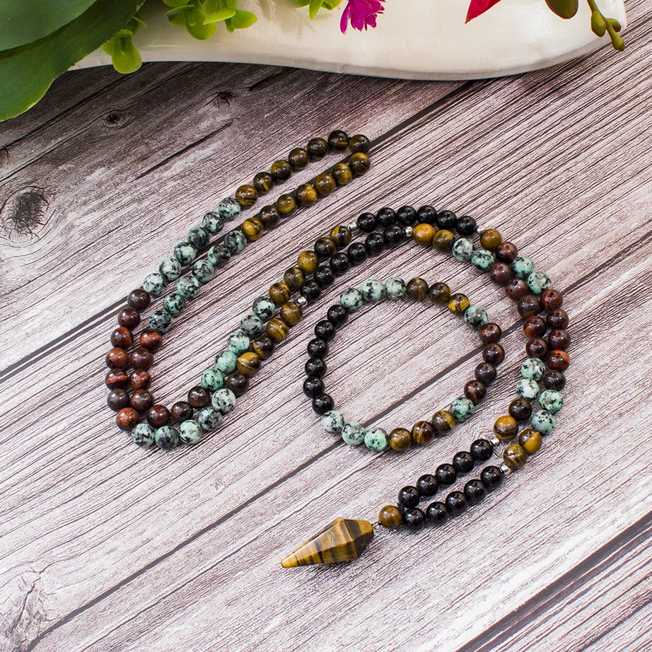 Black Onyx African Turquoise Mala Necklace Jewelry