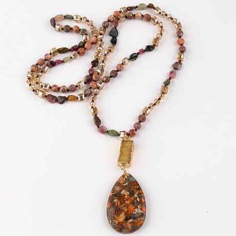 RH Fashion Bohemian Jewelry Natural Random Shape Stones With Druzy Links Semi Precious Pendant Necklaces For Women Boho Gift - Charlie Dolly