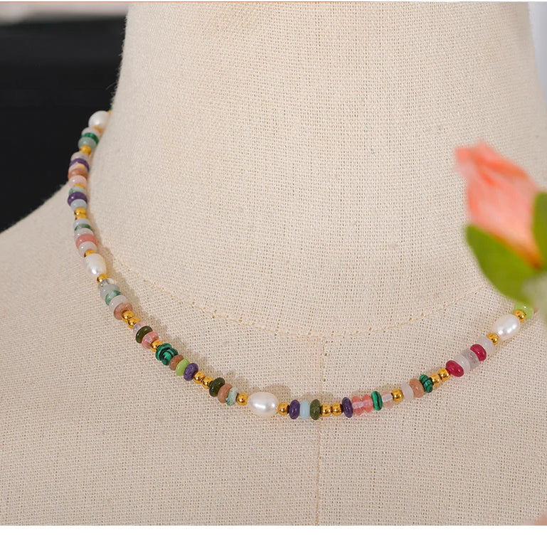 Natural Pearl Stone Boho Necklace