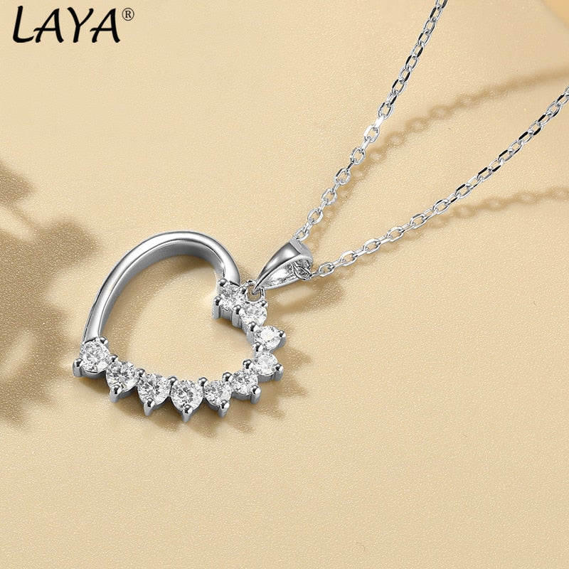 LAYA 100% 925 Sterling Silver  Moissanite Necklace Heart Pendant Diamond Necklace For Women  Prong Setting VVS Moissanite Heart - Charlie Dolly