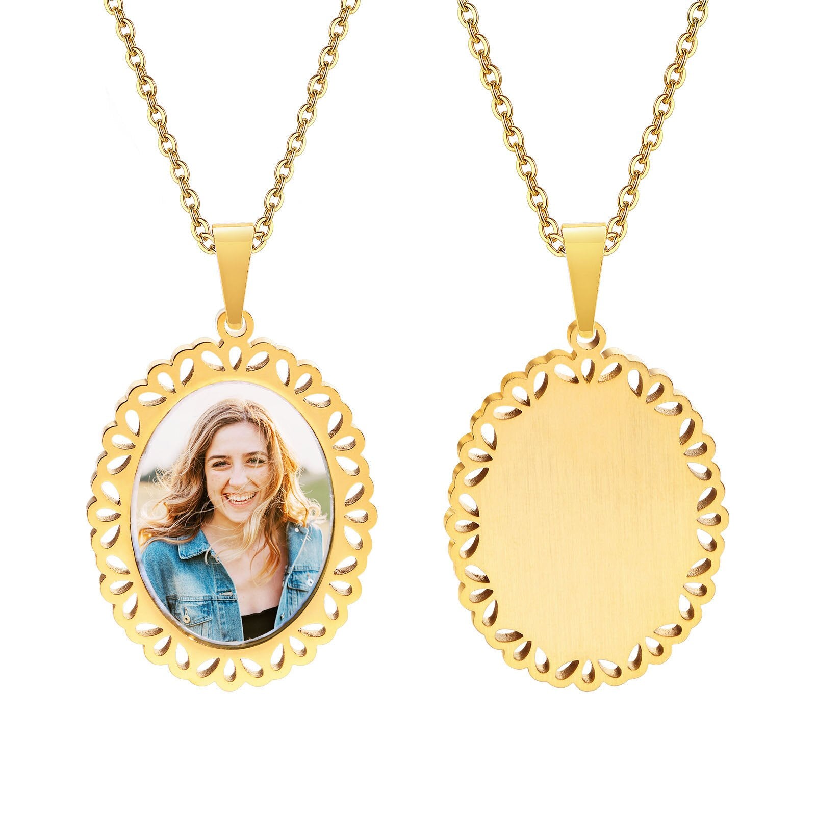 Vnox Free Custom Photo Picture Necklaces for Women, Personalize Words Stainless Steel Pendant,Mothers or Lover Gifts Jewelry - Charlie Dolly