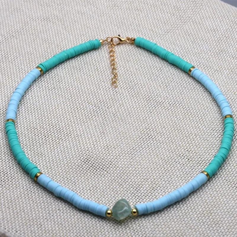 New Boho Natural Natural irregular stone Necklace Colour Soft Polymer Clay Beads Choker Necklace Beach Femme Jewelry Gift