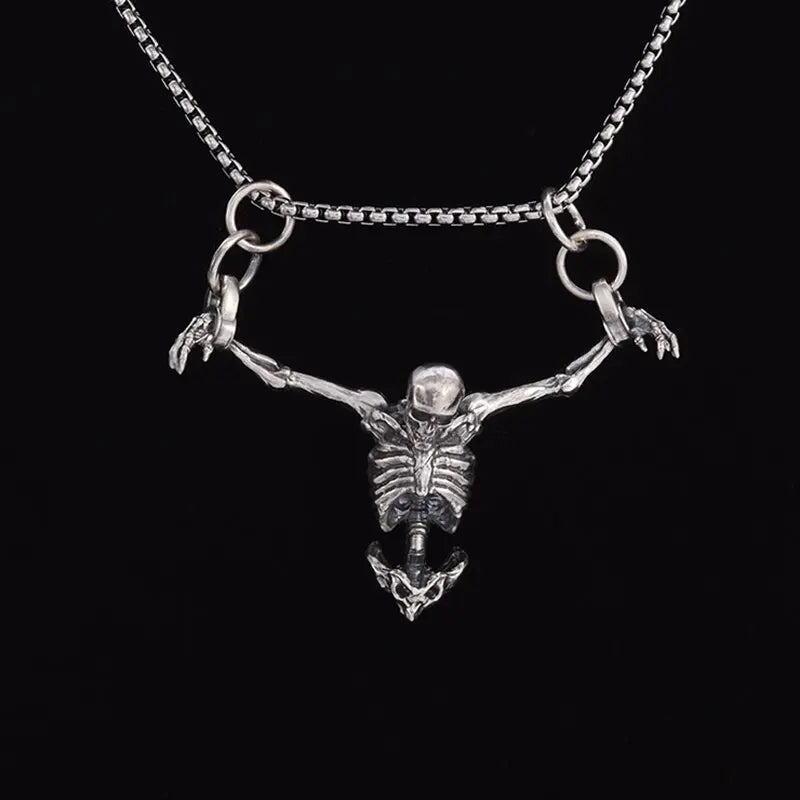 Silver Plated Captivity Skull Pendant Men\'s Biker Punk Rock Necklace Gothic Halloween Jewelry Accessory - Charlie Dolly