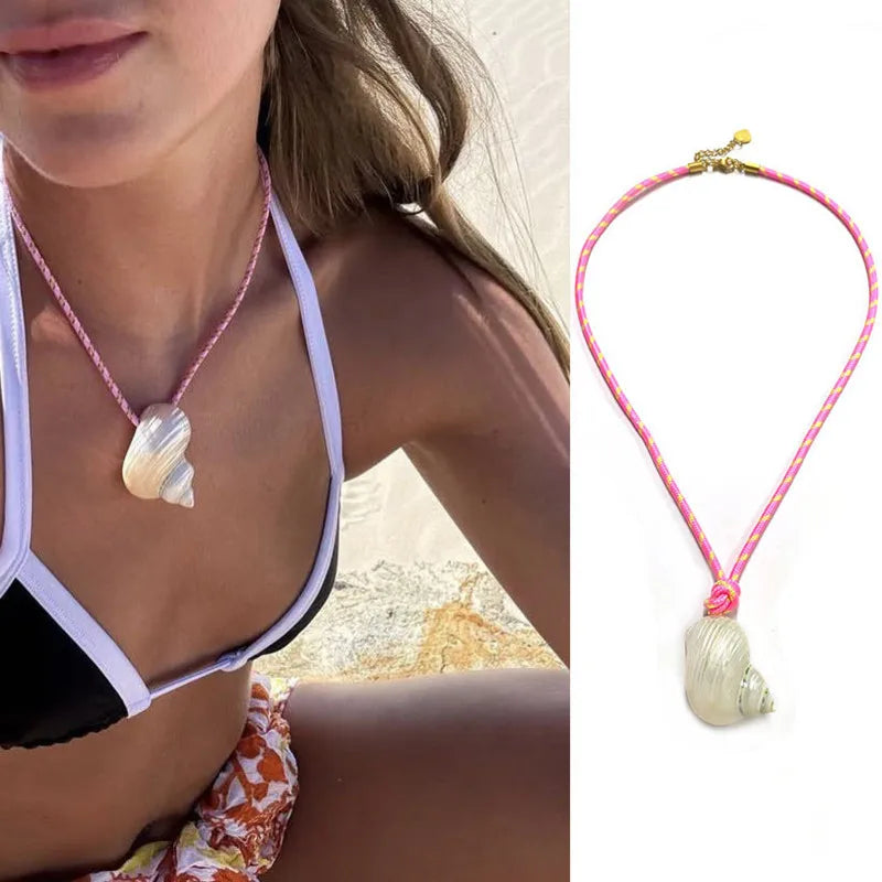 Vacation Conch Shell Necklace New Summer Versatile Blue Rope Pendant Women Jewelry Accessories