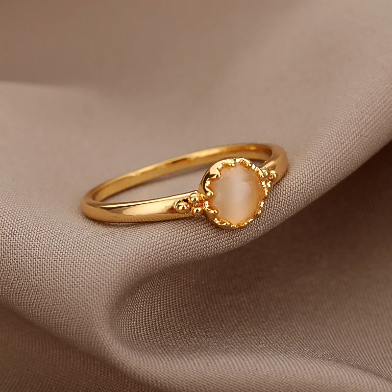 Hexagon Star Ring Blue Lotus Flower Rings For Women Gold Color Stainless Steel Opal Natural Stone Ring Boho Jewelry Gift