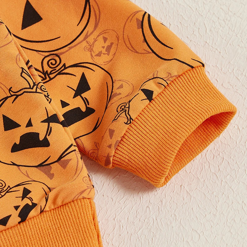 Halloween Baby Boy Track Suit Pumpkin Print Long Sleeve Sweatshirt and Elastic Pants 2 Piece Clothes Outfits for Toddler - Charlie Dolly