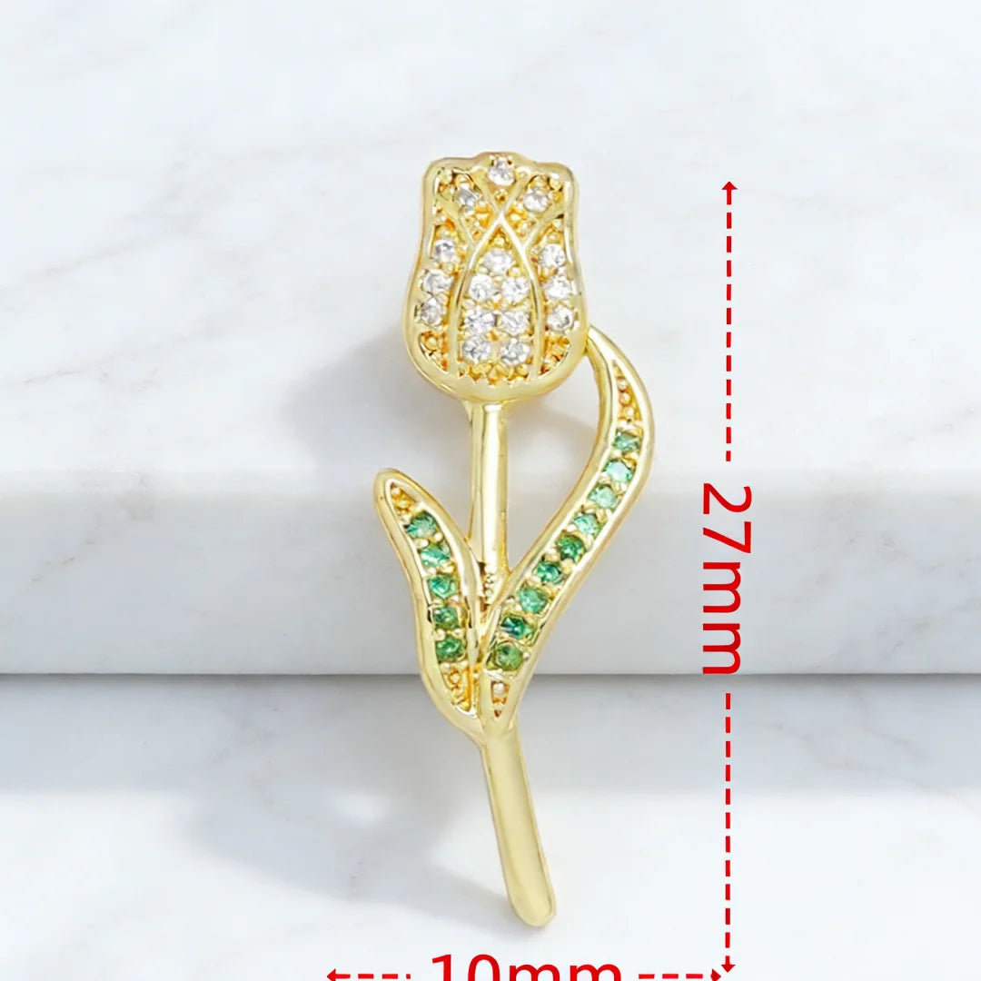 4Pcs Pendants Sparkling Elegant Brass Zirconia Lotus Tulip Flower Charms DIY Jewelry for Necklace Bracelet Daily Party Accessory