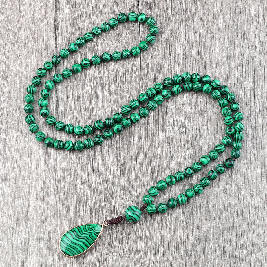 Malachite 108 Mala Necklace Bracelet Set Jewelry