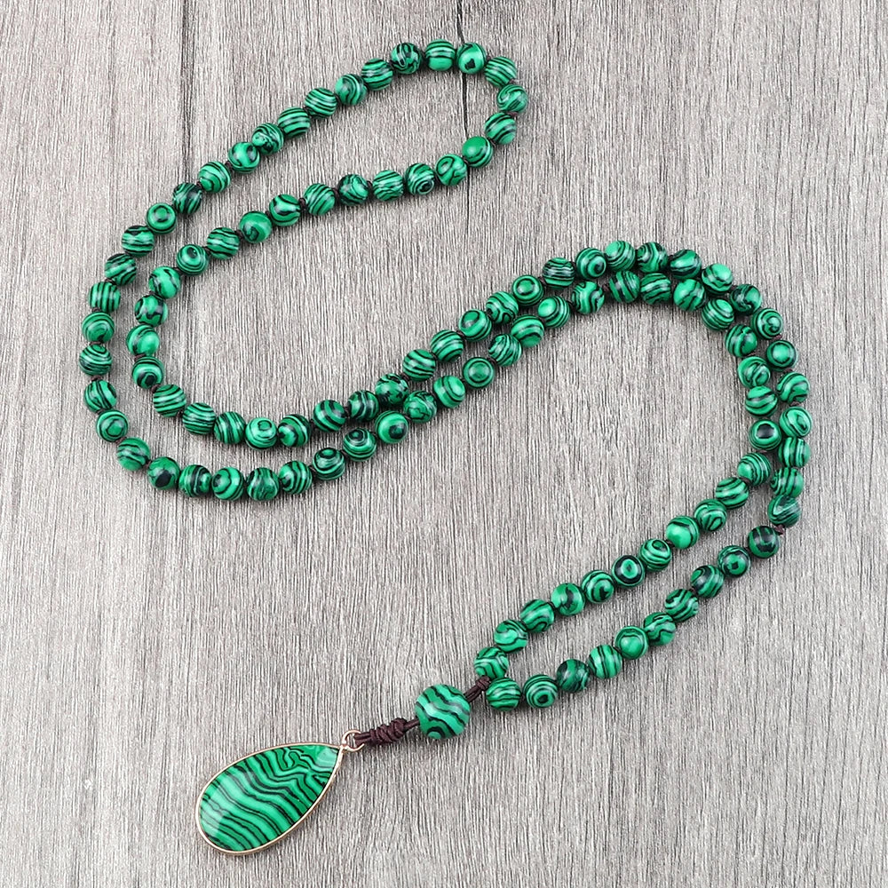 Malachite 108 Mala Necklace Bracelet Set Jewelry