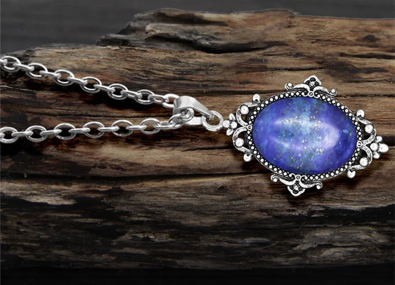 Vintage Look Natural Stone Lapis Lazuli Jewelry Sets Solid Silver Plated Necklace Earrings Flower Fashion Jewelry