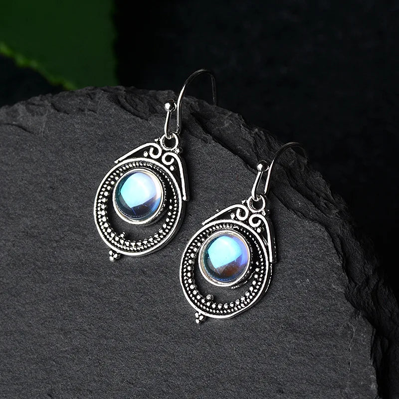 Gorgeous Silver Color Water Drop Earrings Inlaid Natural Stone Dangle Earrings for Women Bridal Engagement Wedding Jewelry Gifts