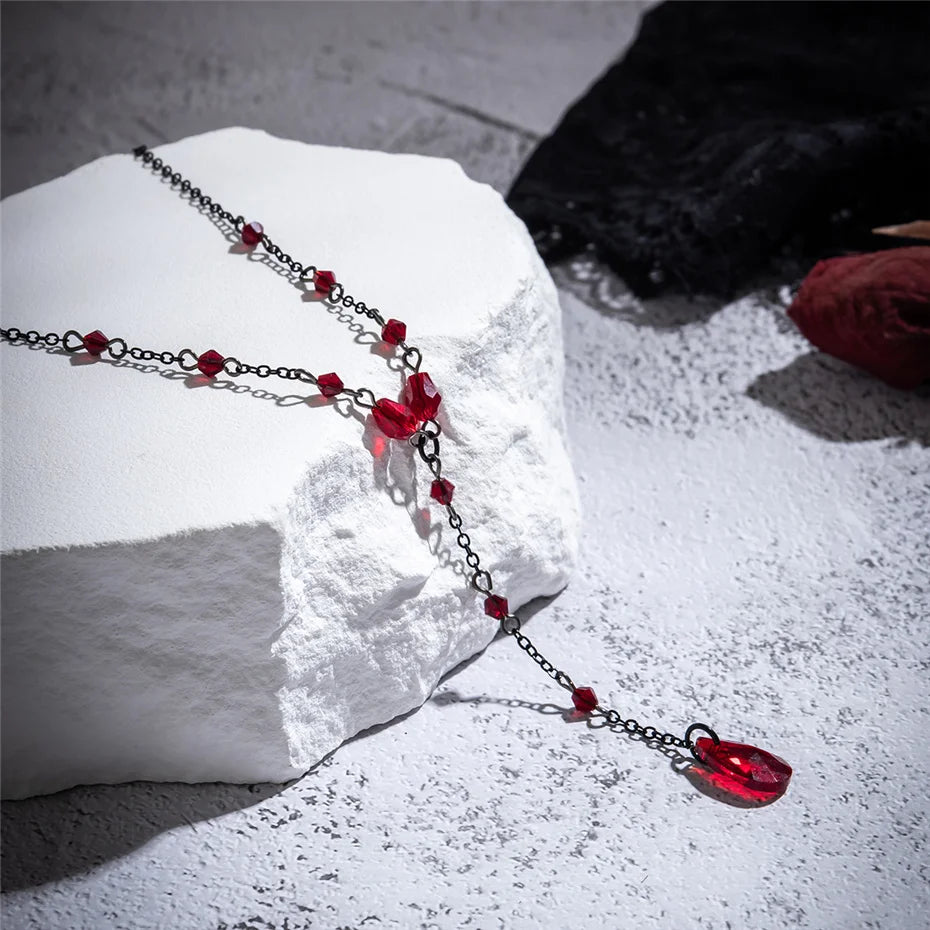 Goth Black Water Drop Crystal Chest Chain Necklace for Women Collares Vintage Sexy Link Choker Y2K Halloween Jewelry Accessories - Charlie Dolly