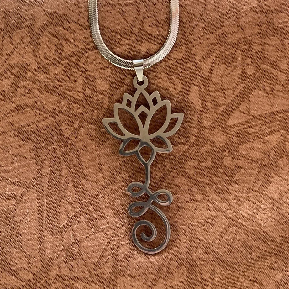 Unalome Lotus Pendant, Stainless Steel Yoga Sacred Path Necklace