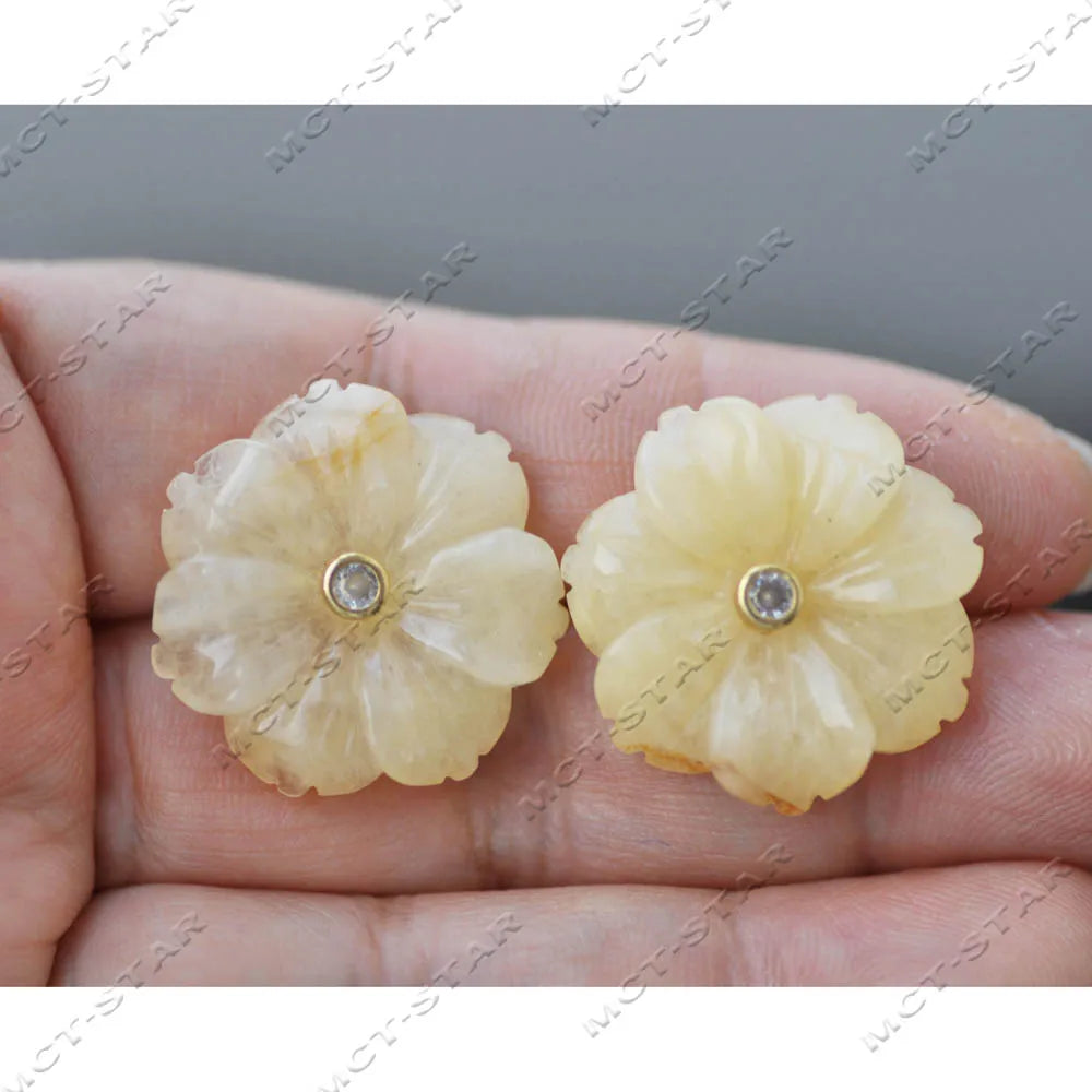 Z14219 Natural 25mm Blue Lapis lazuli Green Yellow Jade Jasper Pink Crystal Flower CZ Stud Earring