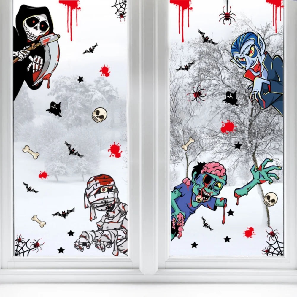 Halloween Stickers Giant Ghost Monster Ghost Shadow Window Sticker Witch Death Bat Skull Wall Stickers Halloween Party Supplies - Charlie Dolly