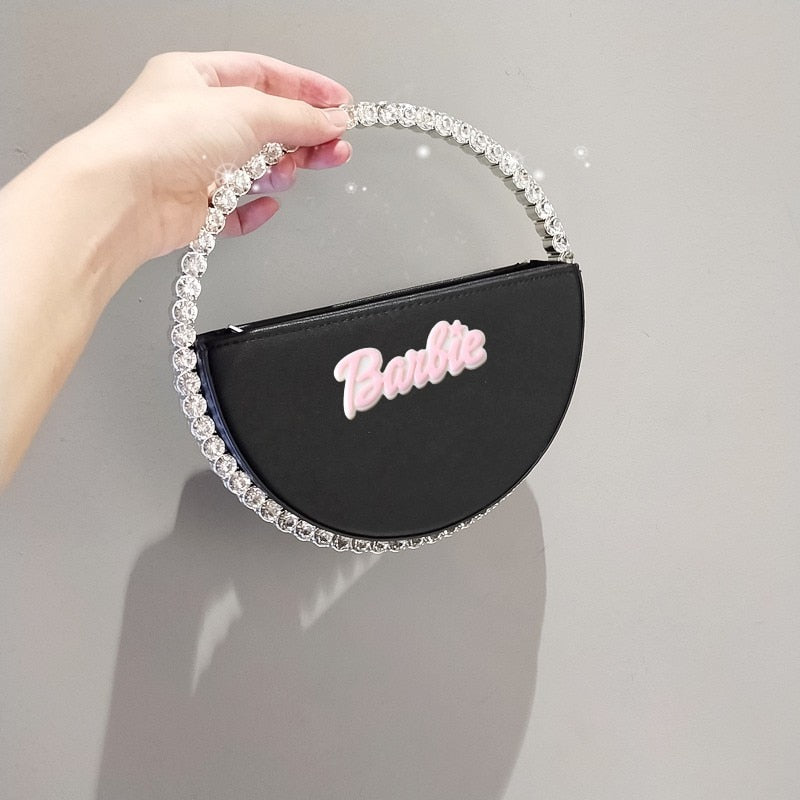 2023 Barbie Letter Clutch Bag Fashion Women Diamond Handbag Wallet Y2K Girls Pu Rhinestone Round Tote Bags Shopping Pouch Gifts - Charlie Dolly