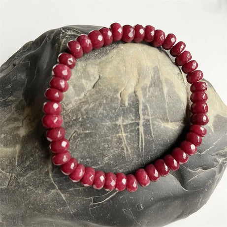 Rare 5*8MM Faceted Red Ruby Green Emerald Bracelet Vintage Natural Stone Jewelry Elegant Exquisite Beaded Hand Chain Women Boho - Charlie Dolly