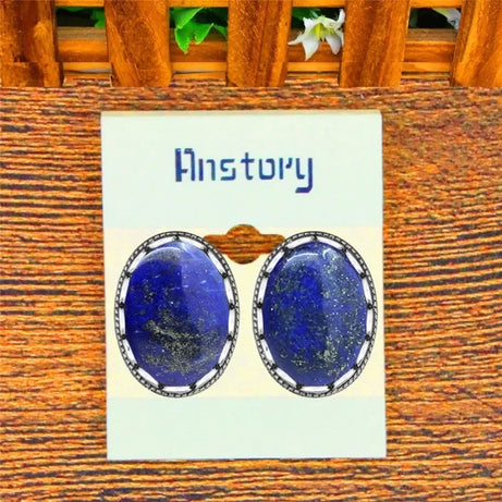 Oval Natural Lapis Lazuli Tiger Eye Pink Quartz Jades Blue Sequins Earrings Antique Sliver Plated  Fashion Jewelry For Women - Charlie Dolly