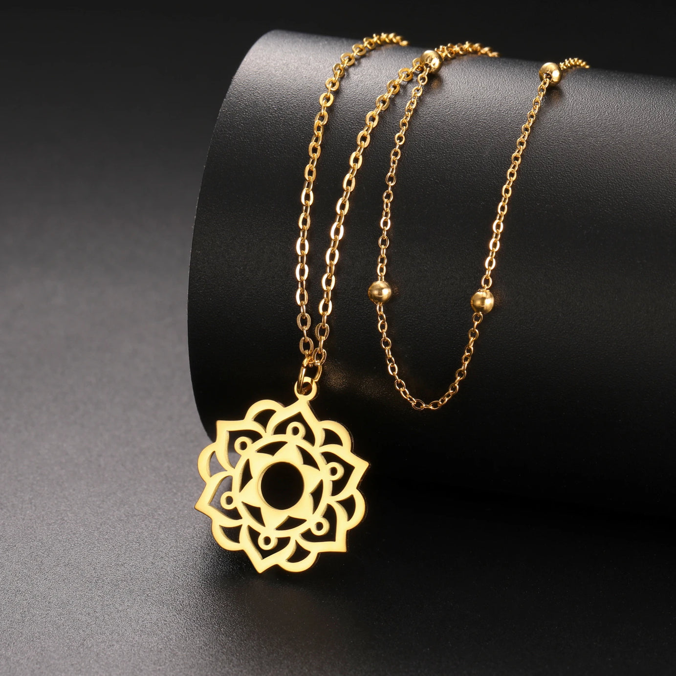 Yoga Lotus & Flower of Life Pendant Necklace, Stainless Steel Chakra Healing Amulet