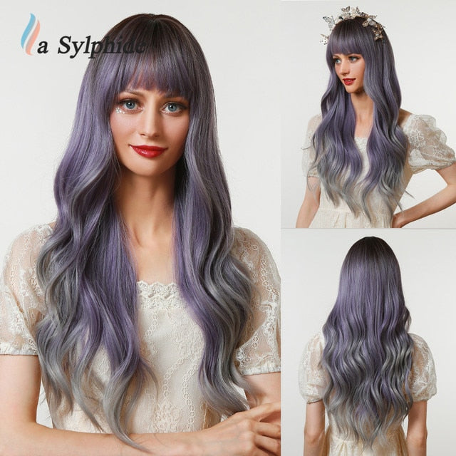 La Sylphide Synthetic Hair Wigs Cosplay Wig Long Wave Root Black Ombre Pink for Woman Heat Resistant Fiber Daily Party Wig - Charlie Dolly