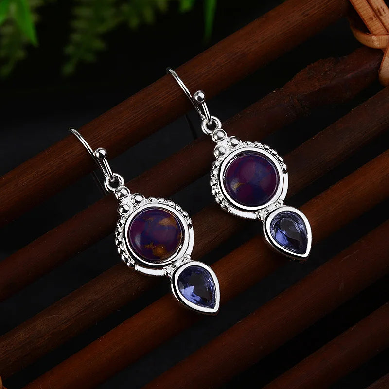 Gorgeous Silver Color Water Drop Earrings Inlaid Natural Stone Dangle Earrings for Women Bridal Engagement Wedding Jewelry Gifts