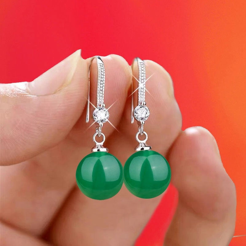 Exquisite Fashion Silver Color Water Imitation Pearls Drop Earrings for Women Shiny Red Green Round Imitation Pearls Earrings - Charlie Dolly