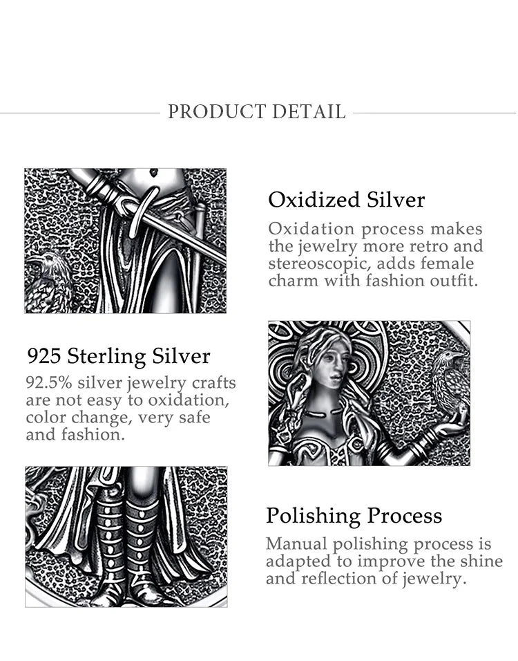 AEONSLOVE 925 Sterling Silver Morrigan Goddess Necklace Viking Raven Triple Spiral Pendant Pagan Wicca Jewelry for Women Men