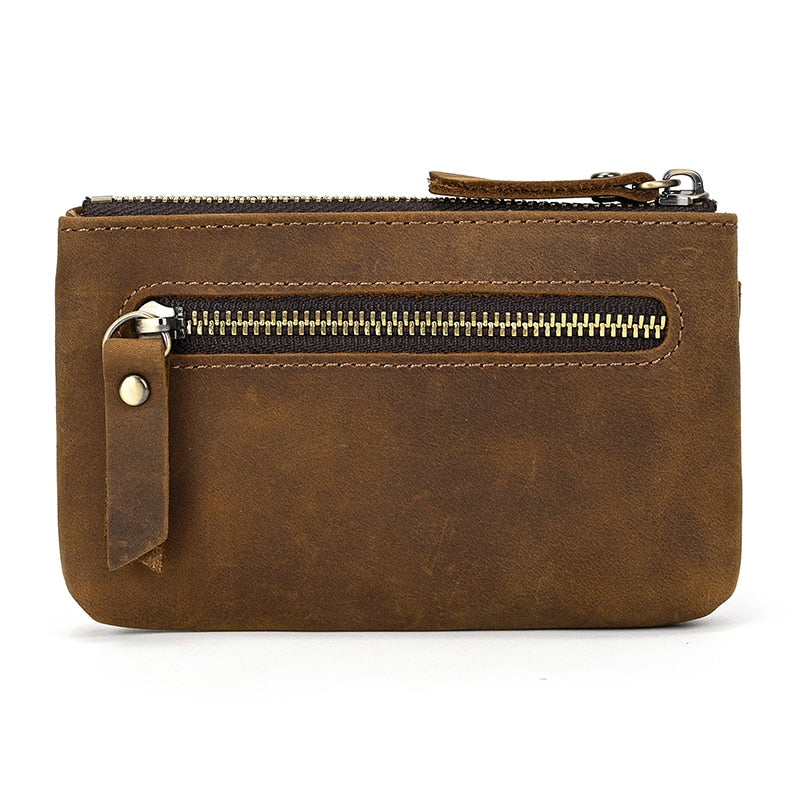 Little Coin Purse Genuine Leather Real Cowhide Men's Leather Short Wallet Mini Purse Men Women Key Wallet Card Zip With Key Ring - Charlie Dolly