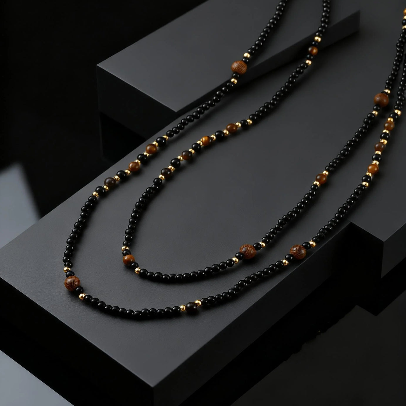 Black Agate Natural Stone Tiger Eye Beads Chain Necklace for Men, Retro Long Sweater Chain Necklace, Fashion Boho Jewelry Gift - Charlie Dolly