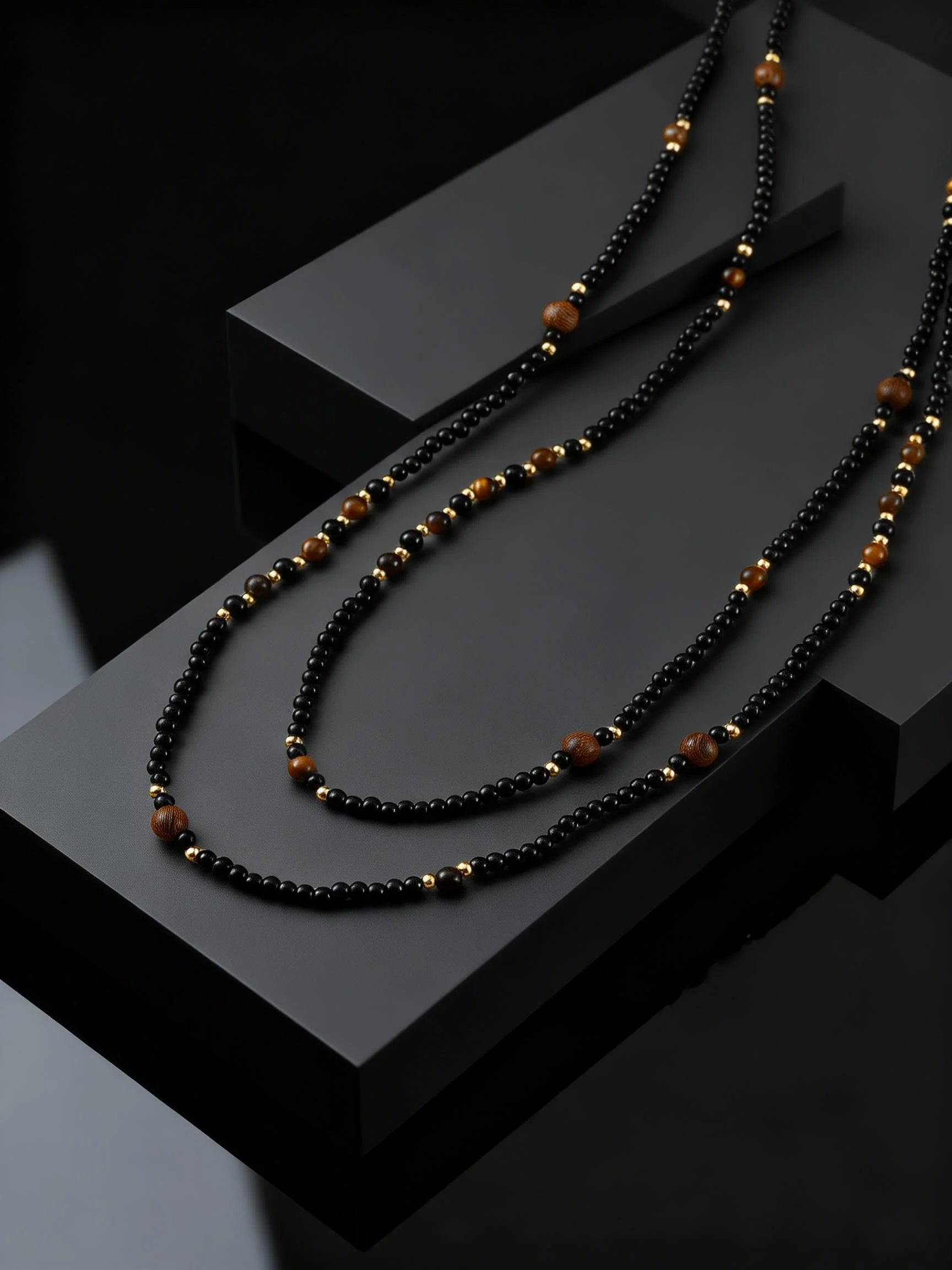 Black Agate Natural Stone Tiger Eye Beads Chain Necklace for Men, Retro Long Sweater Chain Necklace, Fashion Boho Jewelry Gift