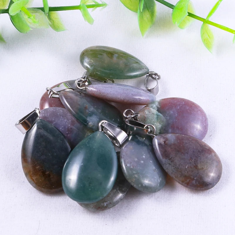 50pcs Natural Stone Waterdrop Pendants Crystal Amethysts Lapis Lazuli Healing Charms Tear Beads For Jewelry Making Earring Gems