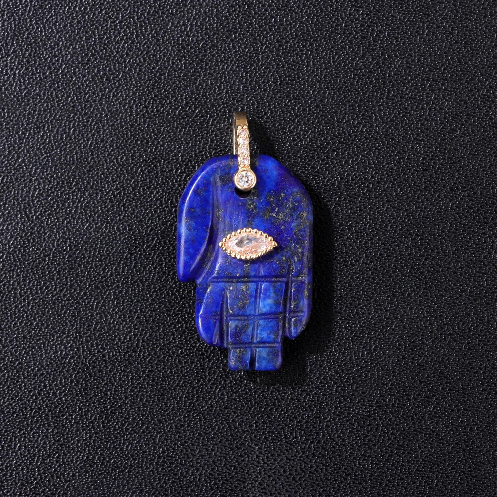 Lucky Natural Stone Fatima Hand Charms 1Pc Blue Lapis Lazuli Evil Eye Hand Pendant For Jewelry Making Earrings DIY Necklace