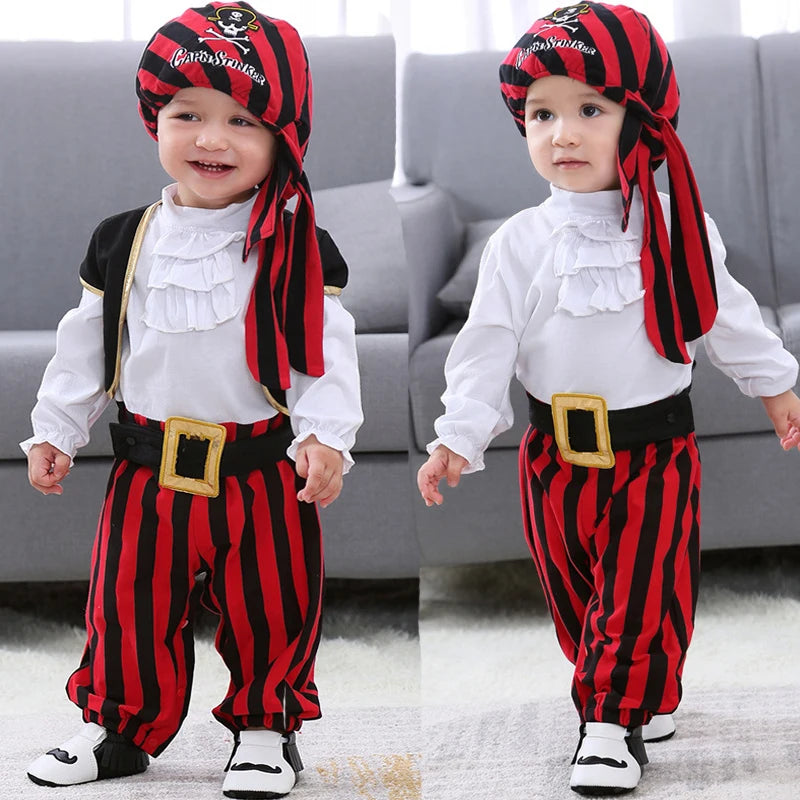 Cosplay Red Knight Pirate Captain Suit Kids Baby Jumpsuits Romper Halloween Costume Fancy Dress party Anime Stage Show Props