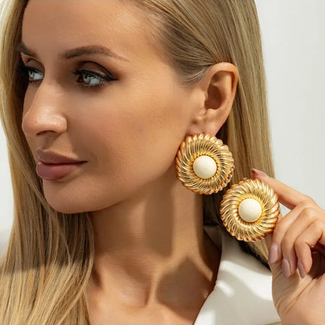 Resin Bead Big Spiral Stud Earrings Jewelry