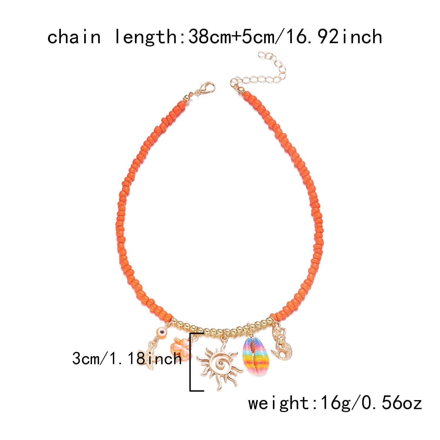 Coral Shell Starfish Sun Rice Bead Pendant Necklace for Women Boho Choker Chain Creative Jewelry Fashion Beach Vacation Gift