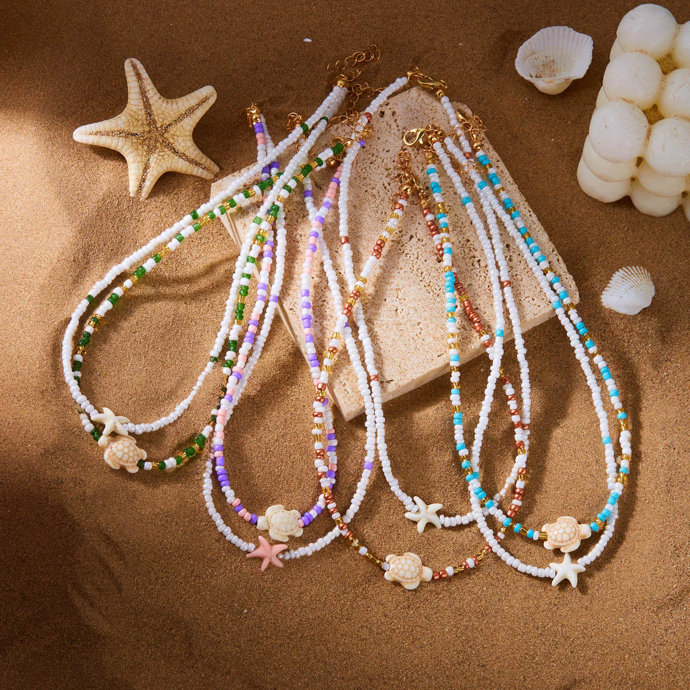 Double Layered Sea Shell and Starfish Boho Necklace