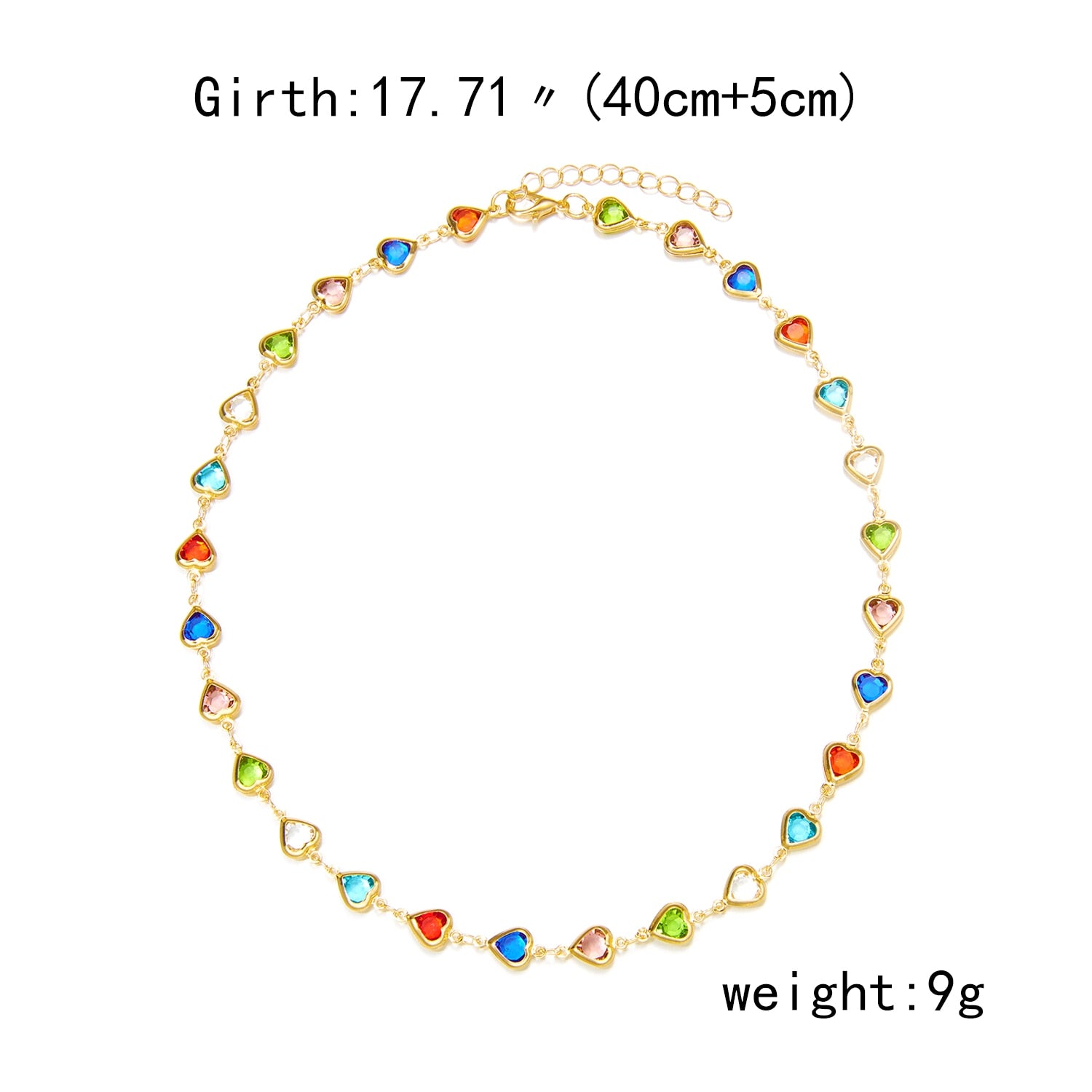Vintage Rainbow Crystal Heart Choker Necklace for Women Gold Color Chain Boho Jewelry Statement Summer Beach Gift Collar - Charlie Dolly