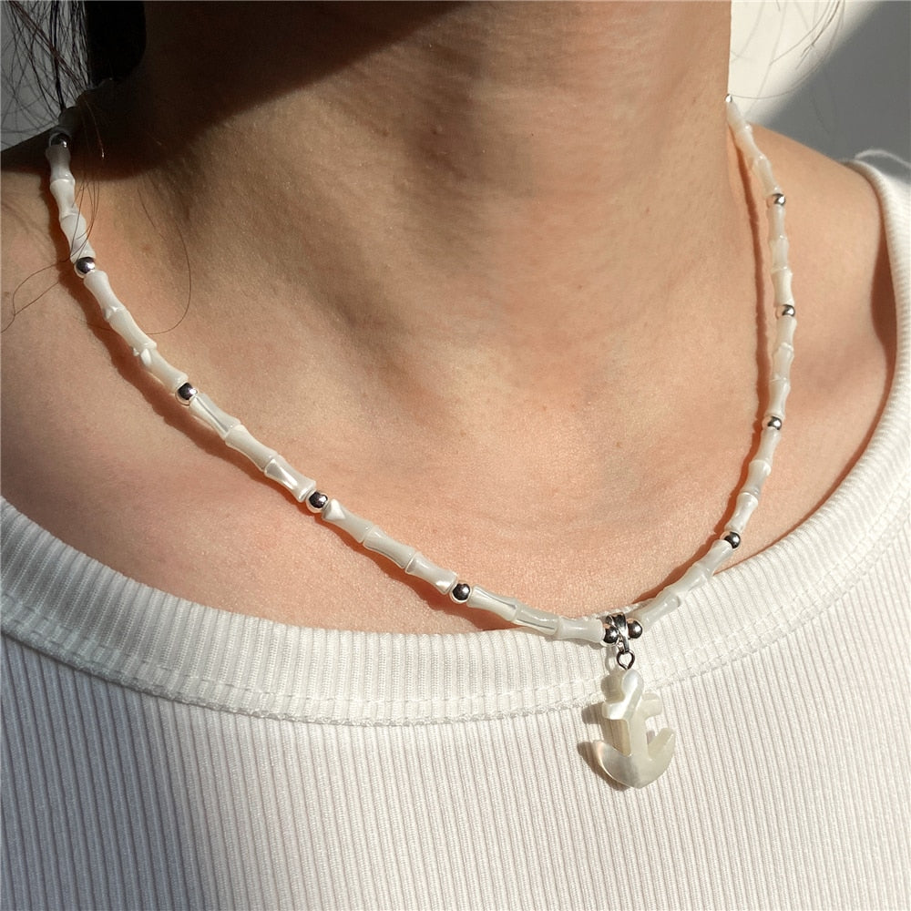 White Shell Necklace Summer Natural Mother of Pearl Shell Pendant Necklace for Women Heart Leaf Chokers Female Jewelry Boho Gift - Charlie Dolly