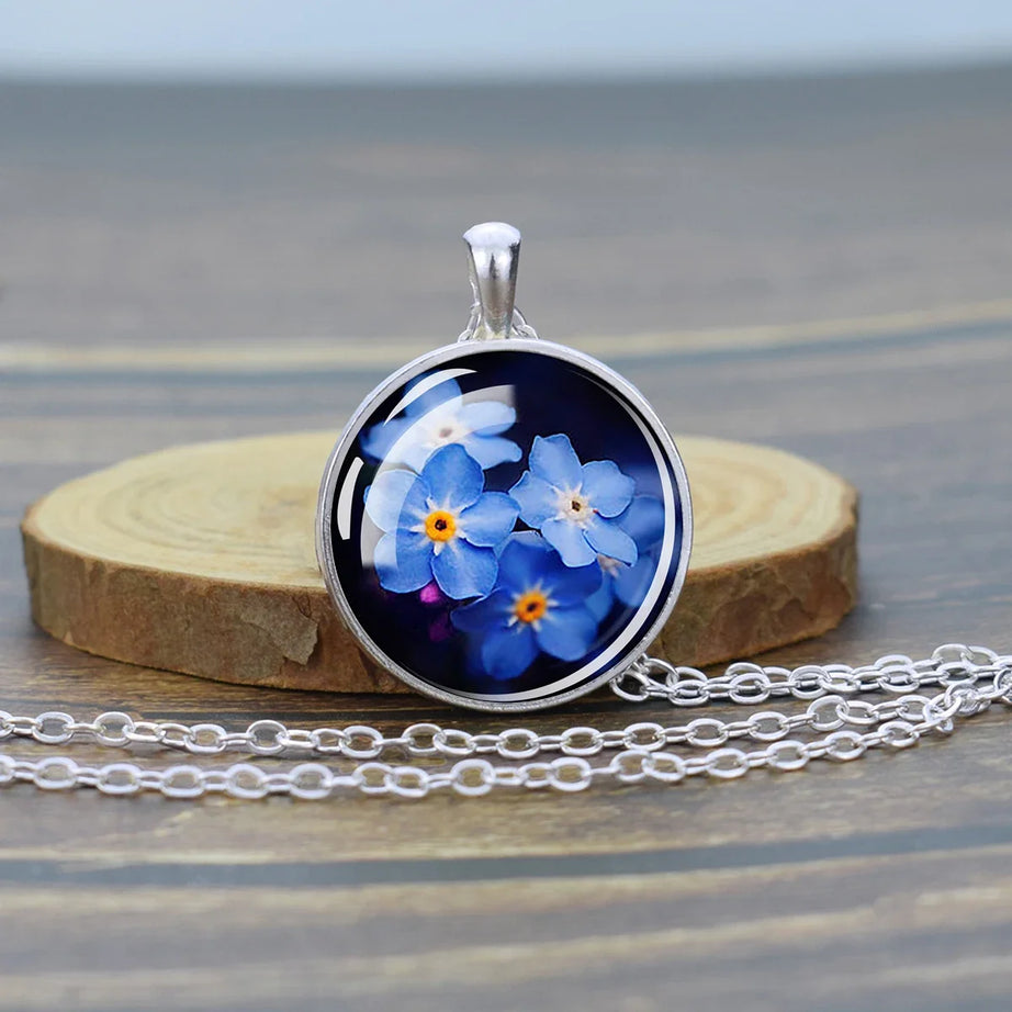 Pressed Flower Glass Pendant, Botanical Boho Nature Necklace