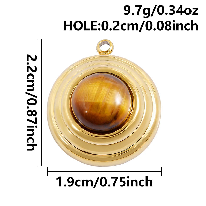 5pcs Real Natural Stone Tiger Eye Charm Sun Eye Oval Boho Pendant Gold Color Stainless Steel Pendants For Jewelry Making Finding
