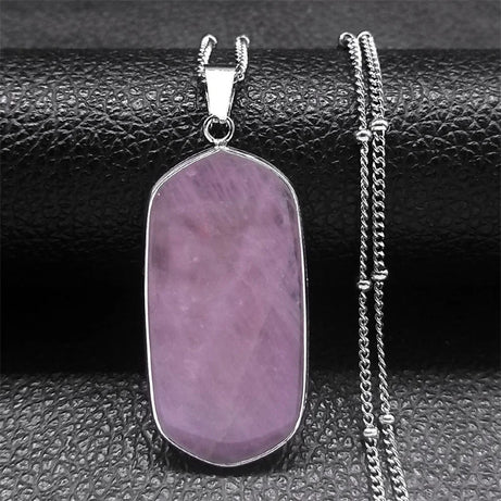 Black Obsidian Geometric Lucky Pendant Necklace Women Boho Natural Stone Stainless Steel Silver Color Necklaces Jewelry NA145S04 - Charlie Dolly