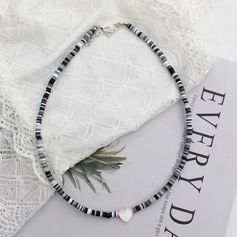 Polymer Clay Heart and Natural Shell Bead Boho Choker