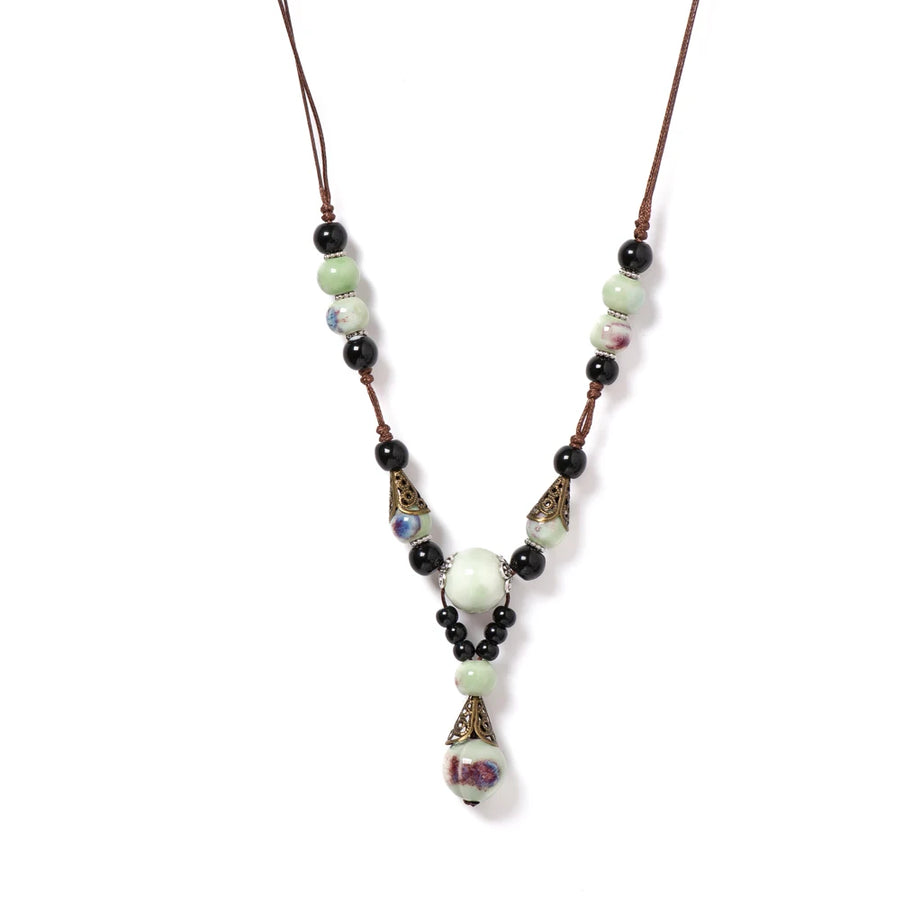 Ceramic Bead Stone Shell Long Necklace Jewelry