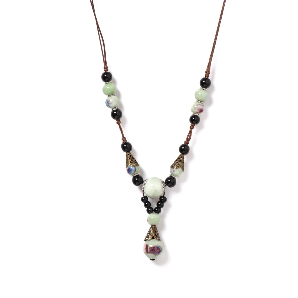 Ceramic Bead Stone Shell Long Necklace Jewelry