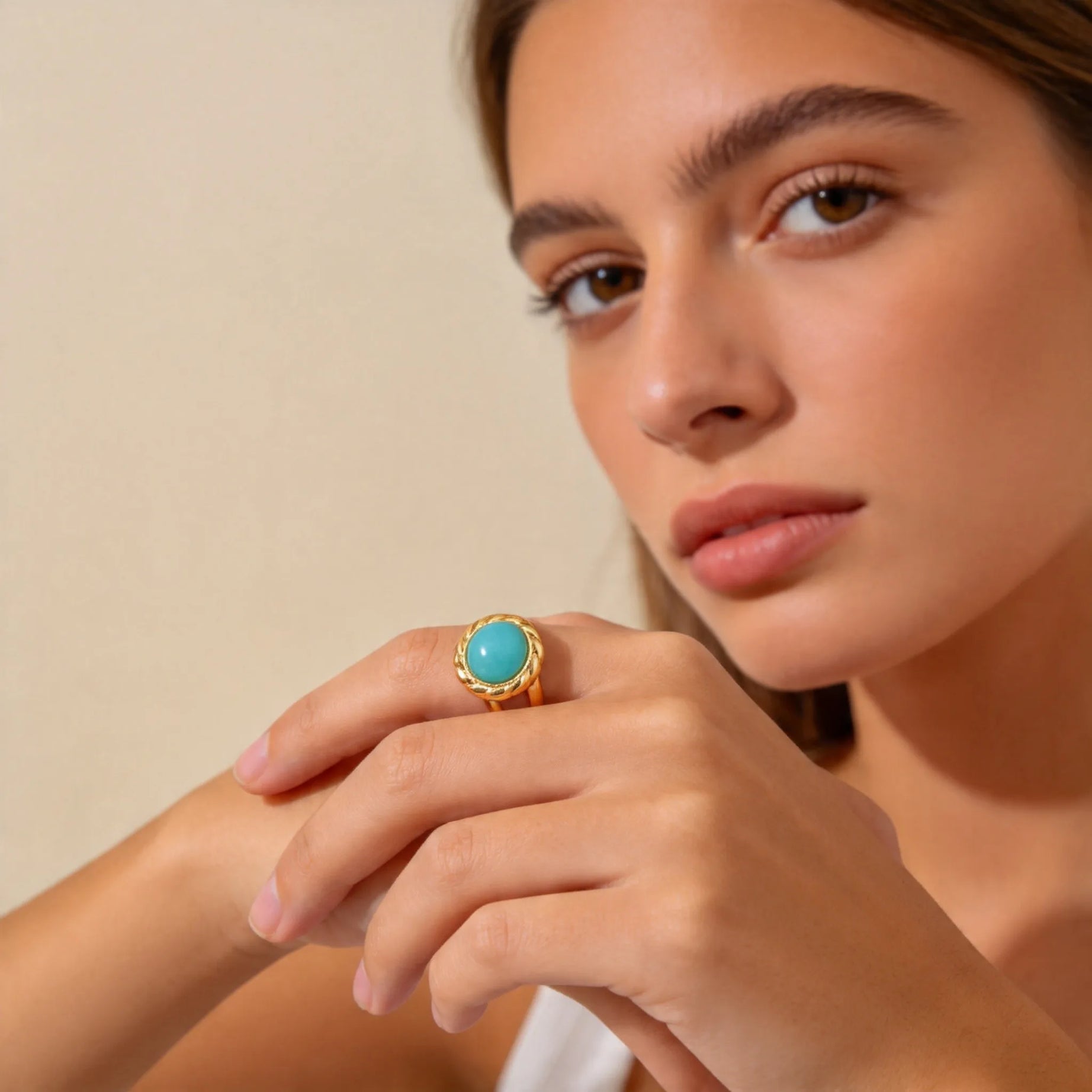 Vnox Vintage Blue Turquoise Gold Color Opening Rings for Women, Natural Stone Stainless Steel Finger Boho Ring Jewelry No Fade - Charlie Dolly