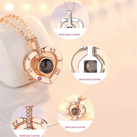 Projection Necklace, I Love You in 100 Languages, Zircon Heart Pendant Gift