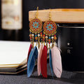 Boho Long Feather Dangle Women's Earrings Beach Long Tassel Beads Handmade Flower Enamel Earrings Bride Wedding Pendientes Mujer - Charlie Dolly