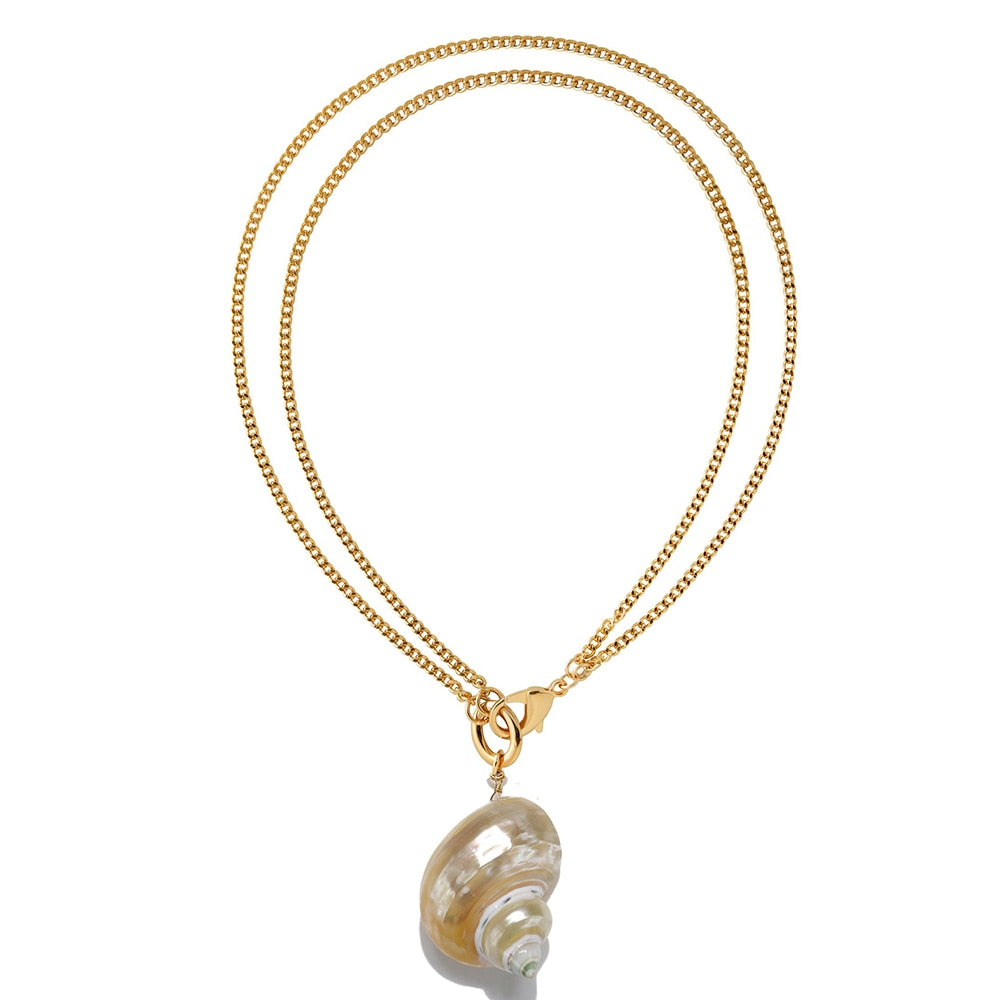 Boho semi-precious gemstone flower beads and mini faceted rondelle zircon crystal beads Scallop Conch shells Necklace - Charlie Dolly