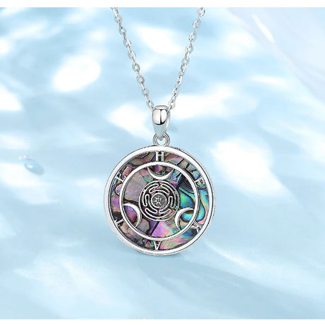 S925 Sterling Silver Hecate Wheel Pendant Necklace, Abalone Triple Moon Goddess Wiccan Amulet