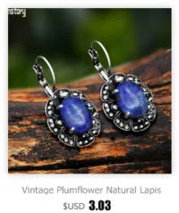 Vintage Plumflower Natural Jades Quartz Earrings For Women Antique Silver Plated Lapis Lazuli Tiger Eye Stone Fashion Earring